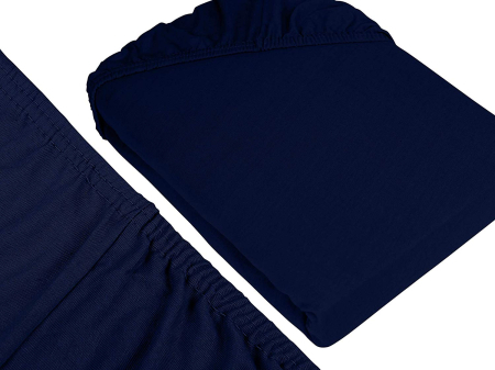 Cearceaf cu elastic, bumbac jersey, 100 x 200 x 25 cm, Albastru inchis [2]