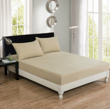 Cearceaf de pat cu elastic - Cearceaf cu elastic, bumbac jersey, 100 x 200 x 25 cm, Crem