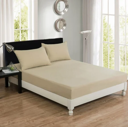 Cearceaf de pat cu elastic - Cearceaf cu elastic, bumbac jersey, 120 x 200 x 25 cm, Crem