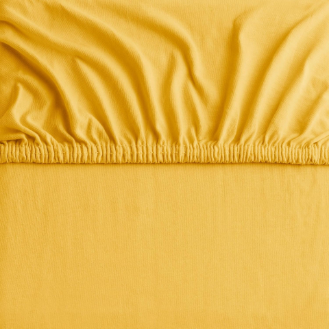 Cearceaf cu elastic, bumbac jersey, 160 x 200 x 25 cm, Galben mustar [1]