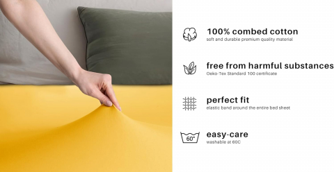 Cearceaf cu elastic, bumbac jersey, 180 x 200 x 25 cm, Mustar [4]