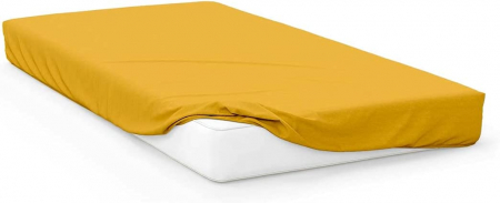 Cearceaf de pat cu elastic - Cearceaf cu elastic, bumbac jersey, 140 x 200 x 25 cm, Galben mustar