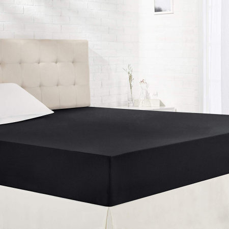 Cearceaf cu elastic, bumbac jersey, 180 x 200 x 25 cm, Negru [2]