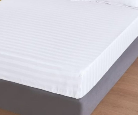 Cearceaf de pat cu elastic Damasc, densitate 160 gr/mp, 25 inaltime, dungi 2 cm, Alb [2]