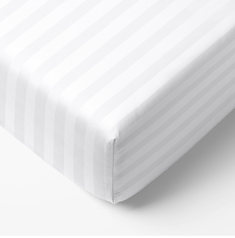 Cearceaf de pat cu elastic Damasc, densitate 160 gr/mp, 25 inaltime, dungi 2 cm, Alb [5]
