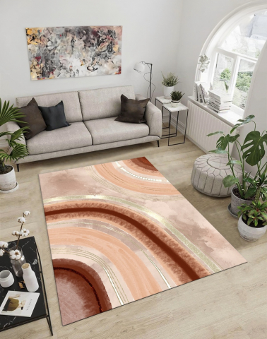 Covoare baie, living, camera, bucatarie - Covor antiderapant 160 X 230 cm, Rosu/roz somon