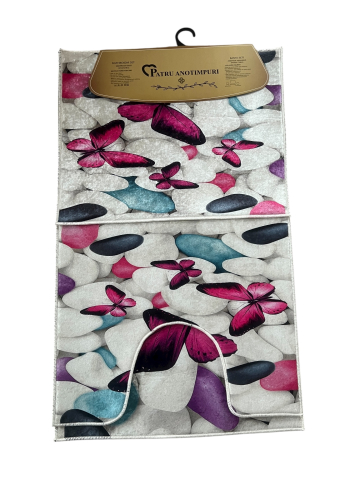 Covoras Baie Set 3 Piese, Antiderapant, 100X60, 50X60, 50X60 cm, Fluturi [1]