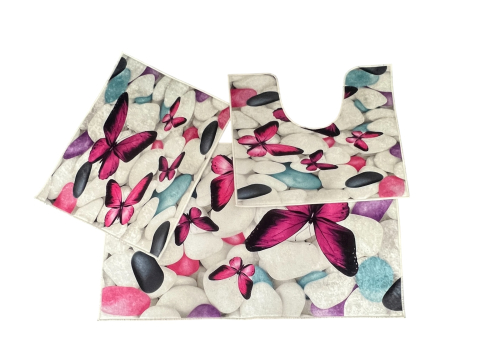 Covoras Baie Set 3 Piese, Antiderapant, 100X60, 50X60, 50X60 cm, Fluturi [2]