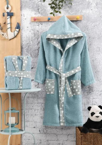 Halat de baie copii, bumbac, 7-8 ani, Verde turcoaz [0]