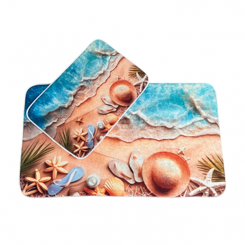 Covoare baie, living, camera, bucatarie - Set covoare baie antiderapante, 2 piese, 60x100 cm/40x60 cm, Turcoaz/ maro