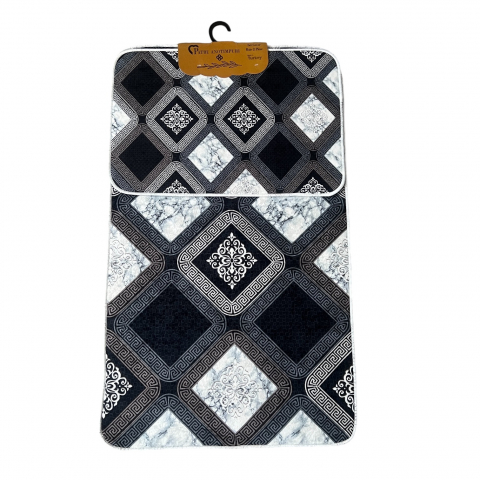 Set covoare baie antiderapante, 2 piese, 60x100 cm/40x60 cm, Negru/bej inchis [1]