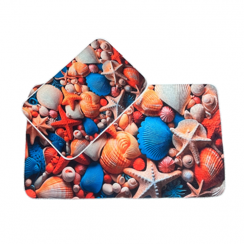 Covoare baie, living, camera, bucatarie - Set covoare baie antiderapante, 2 piese, 60x100 cm/40x60 cm, Turcoaz/portocaliu/alb