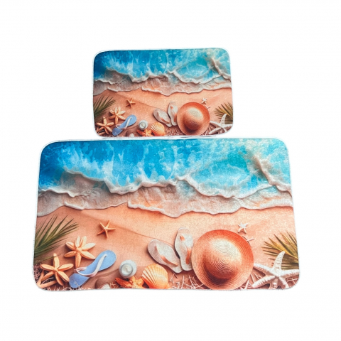 Set covoare baie antiderapante, 2 piese, 60x100 cm/40x60 cm, Turcoaz/ maro [2]