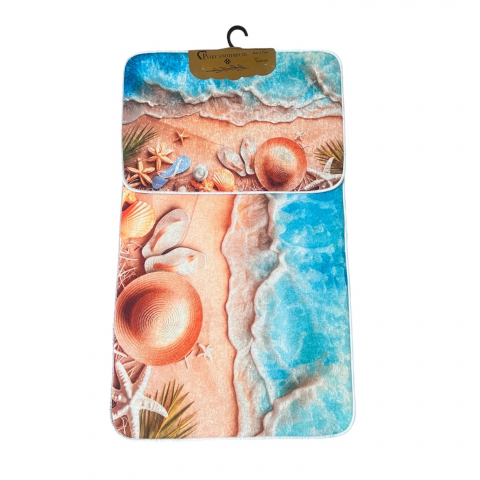 Set covoare baie antiderapante, 2 piese, 60x100 cm/40x60 cm, Turcoaz/ maro [1]