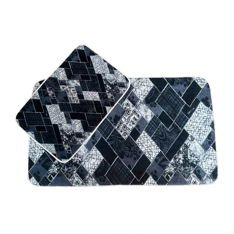 Covoare baie, living, camera, bucatarie - Set covoare baie antiderapante, 2 piese, 60x100 cm/40x60 cm, Albastru inchis