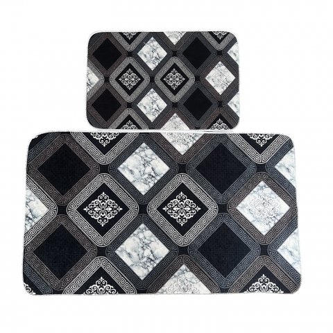 Set covoare baie antiderapante, 2 piese, 60x100 cm/40x60 cm, Negru/bej inchis [2]