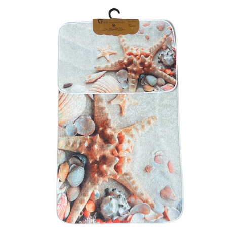 Set covoare baie antiderapante, 2 piese, 60x100 cm/40x60 cm, Alb/crem/maro [1]