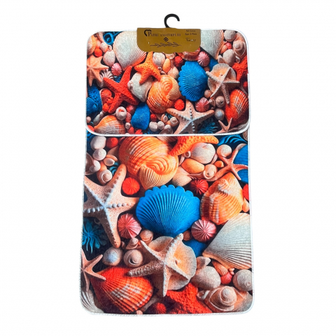 Set covoare baie antiderapante, 2 piese, 60x100 cm/40x60 cm, Turcoaz/portocaliu/alb [1]