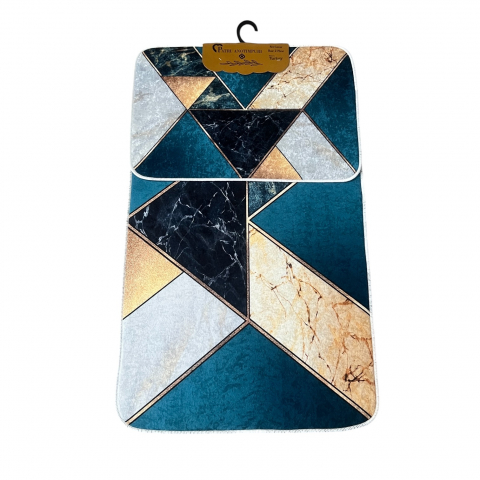 Set covoare baie antiderapante, 2 piese, 60x100 cm/40x60 cm, Gri/turcoaz/negru [1]