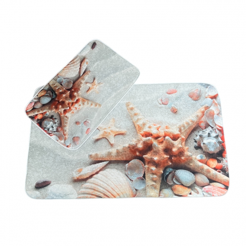 Covoare baie, living, camera, bucatarie - Set covoare baie antiderapante, 2 piese, 60x100 cm/40x60 cm, Alb/crem/maro