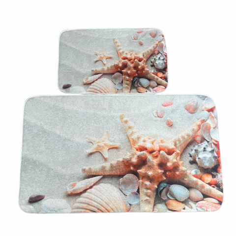 Set covoare baie antiderapante, 2 piese, 60x100 cm/40x60 cm, Alb/crem/maro [2]