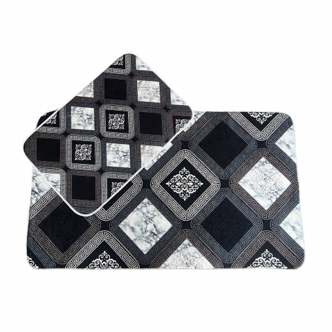 Covoare baie, living, camera, bucatarie - Set covoare baie antiderapante, 2 piese, 60x100 cm/40x60 cm, Negru/bej inchis