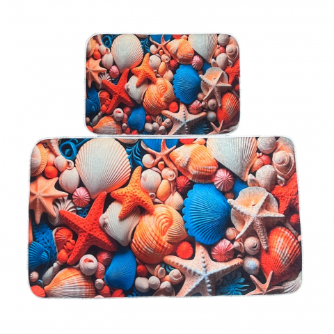 Set covoare baie antiderapante, 2 piese, 60x100 cm/40x60 cm, Turcoaz/portocaliu/alb [2]