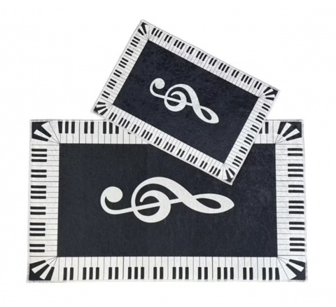 Covoare baie, living, camera, bucatarie - Set covoare baie antiderapante, 2 piese, 60x100 cm/40x60 cm, Alb fildes/negru lucios