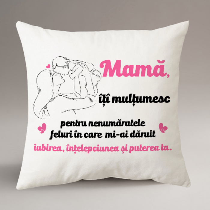 Perna personalizata patrata alba, model “Mama iti multumesc” [1]