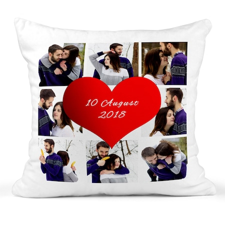 Perna personalizata patrata cu 8 poze si text, alba, 40x40 cm [1]