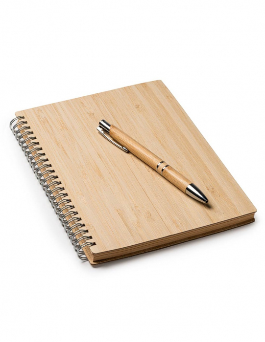 Set premium caiet si pix din bambus gravat [2]