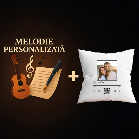 Ocazii speciale - Pachet promo - Melodie personalizată + Pernă personalizată cu o poză, text și cod QR