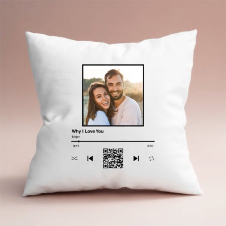 Ocazii speciale - Pernă personalizată cu o poză, text și cod QR - Melodia noastră