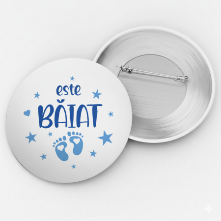 Insigne personalizate - Set 10 insigne personalizate Gender Reveal - Este baiat