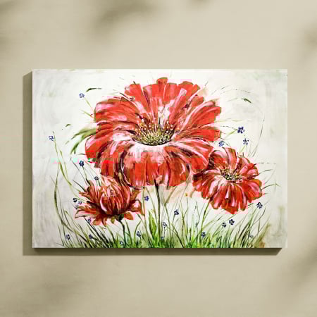 Tablouri personalizate - Tablou pictat manual cu maci rosii – Decor floral modern