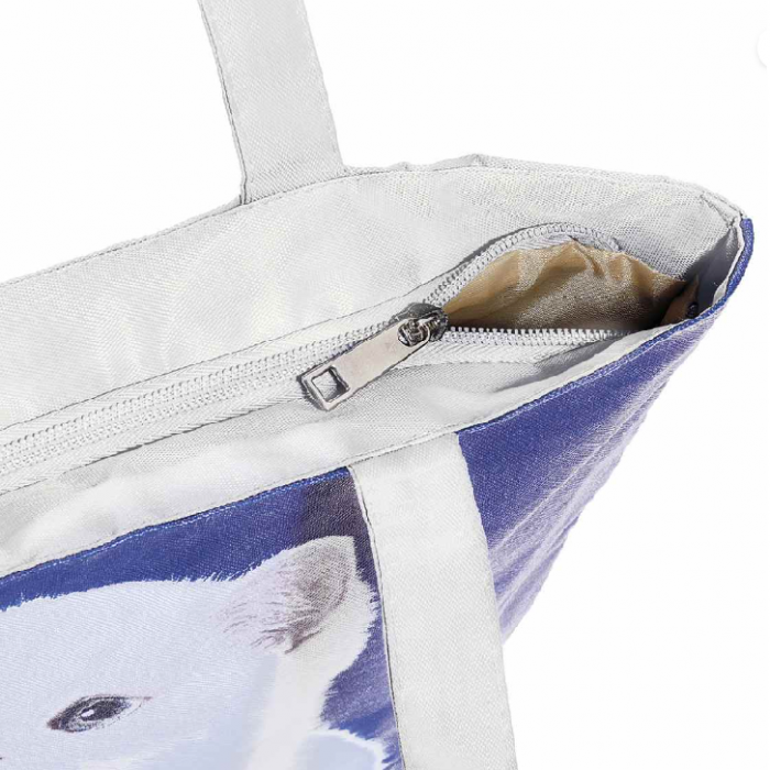 Geantă material textil si imitație piele pe partea frontala, cu fermoar și imprimeu „puppy cats” 4 [2]