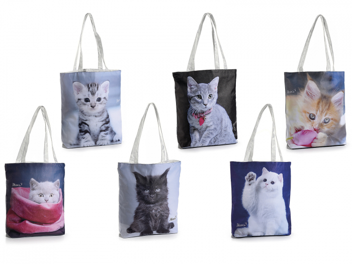 Geantă material textil si imitație piele pe partea frontala, cu fermoar și imprimeu „puppy cats” 3 [4]