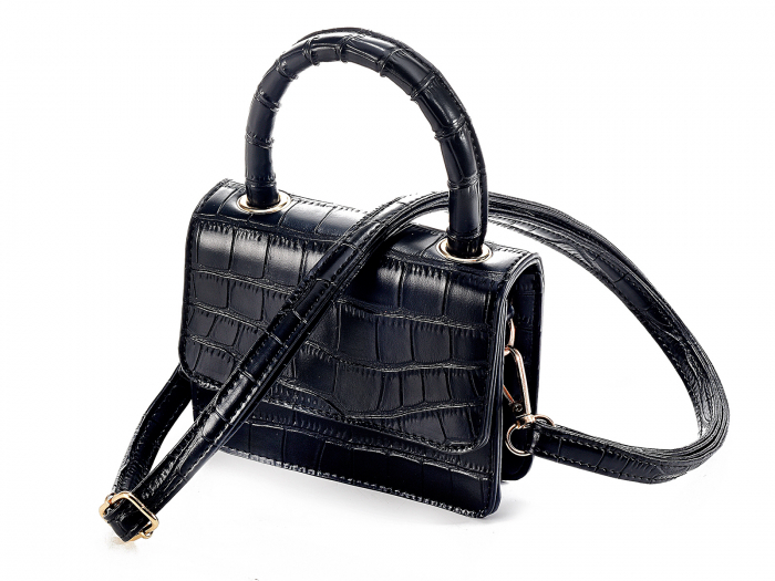 Micro bag, piele ecologica, neagra, efect crocodil [6]