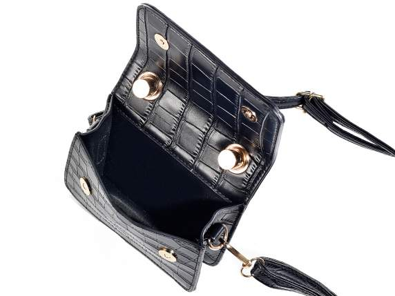 Micro bag, piele ecologica, neagra, efect crocodil [5]