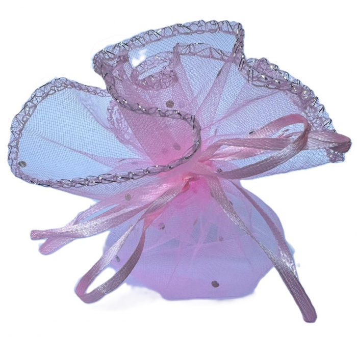 Marturii botez fetita – lumanare trandafir rosu cu tulle roz si eticheta personalizata [10]