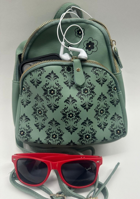 Rucsac mini, piele ecologica, verde menta, cu buzunar, 19x10x21 cm [2]