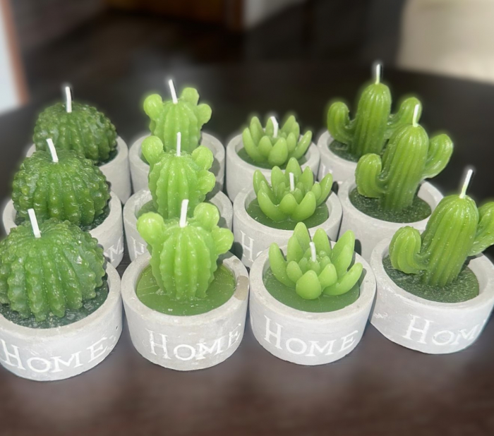 Marturii nunta cactus – lumanare in ghiveci gri cu tulle ivory si eticheta personalizata [6]