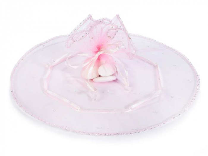 Set marturii botez fetita - 50 tulle organza roz cu snur [2]