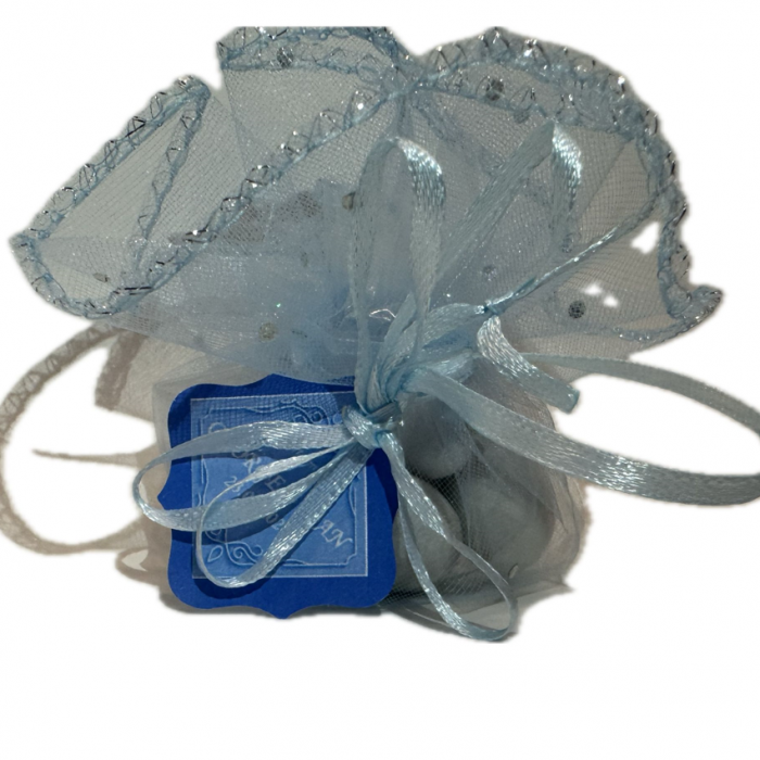 Tulle rotund din organza albastru cu snur + eticheta personalizata [2]