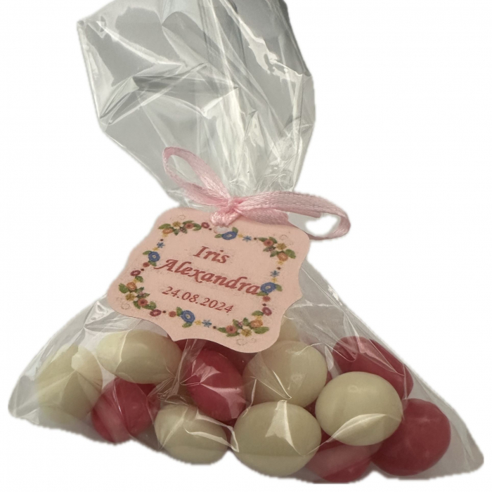 Tulle rotund din organza roz cu snur + eticheta personalizata [5]