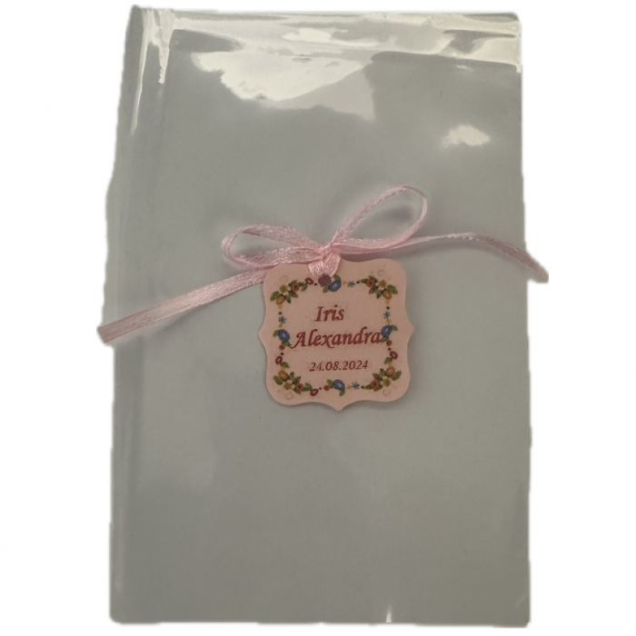 Tulle rotund din organza roz cu snur + eticheta personalizata [3]