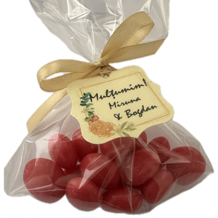 Tulle rotund din organza roz cu snur + eticheta personalizata [4]