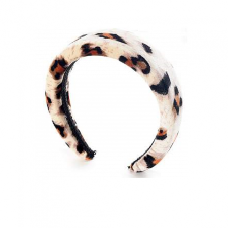 Accesorii femei - Bentita din catifea neteda animal print - leopard alb