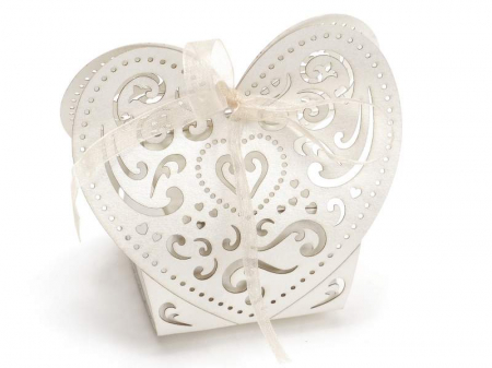 Cutie din carton sidefat forma inima + eticheta personalizata