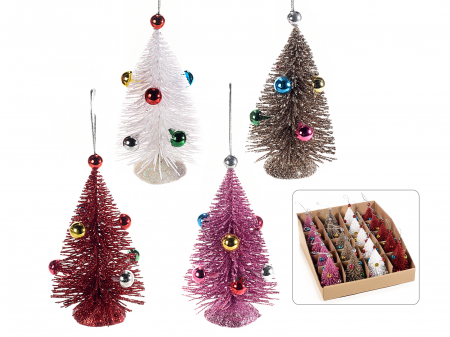 Toate produsele - Set 20 decoratiuni, figurina brad cu sclipici, multicolor, cu agatatoare